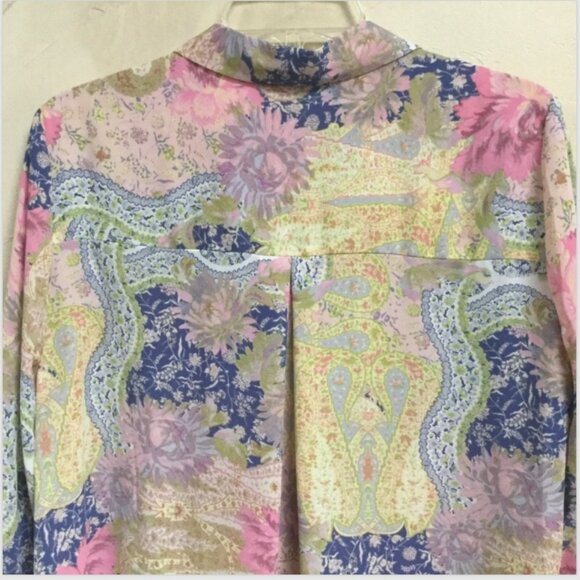 Rose & Olive Women Size M Blouse Top Button Front Floral Pink Blue Yellow Beige - Picture 3 of 6
